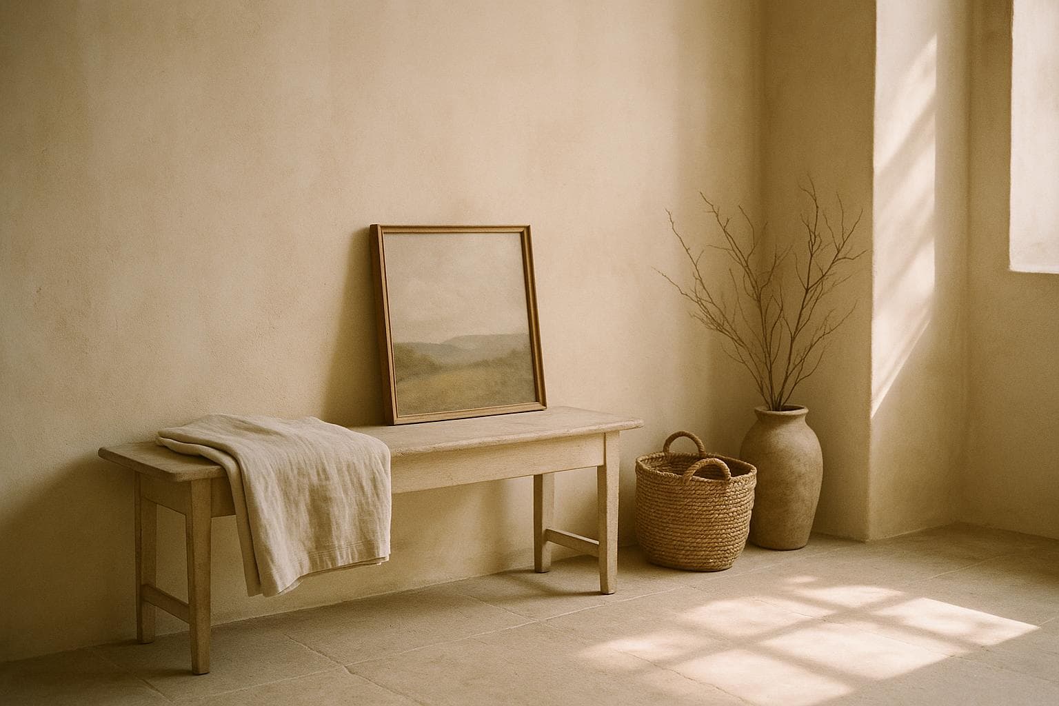 A sunlit room styled with antiques